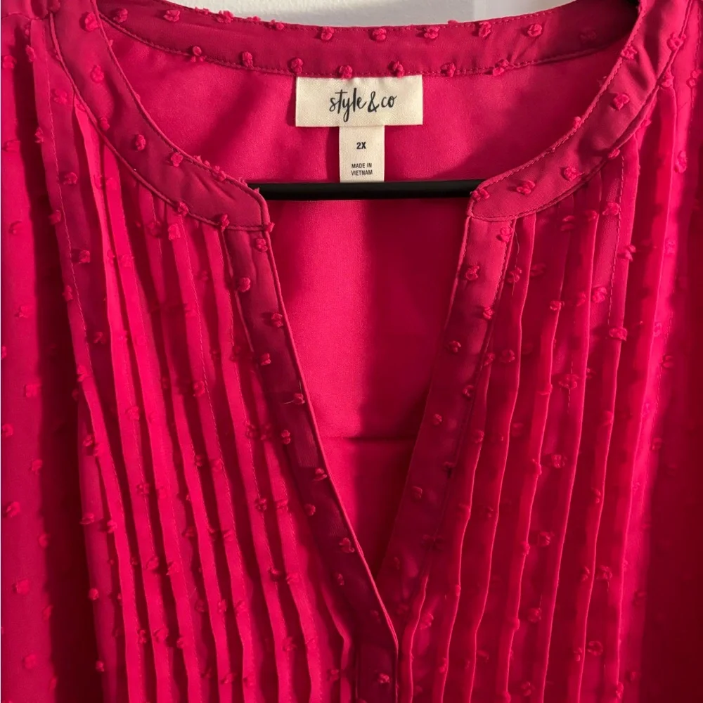 Style & Co. Women's pink Swiss dot chiffon top - Picture 2 of 4